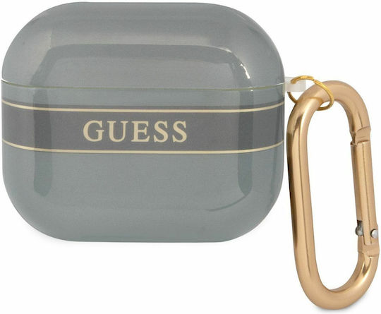 Guess Printed Stripe Θήκη Σιλικόνης με Γάντζο σε Μαύρο χρώμα για Apple AirPods 3