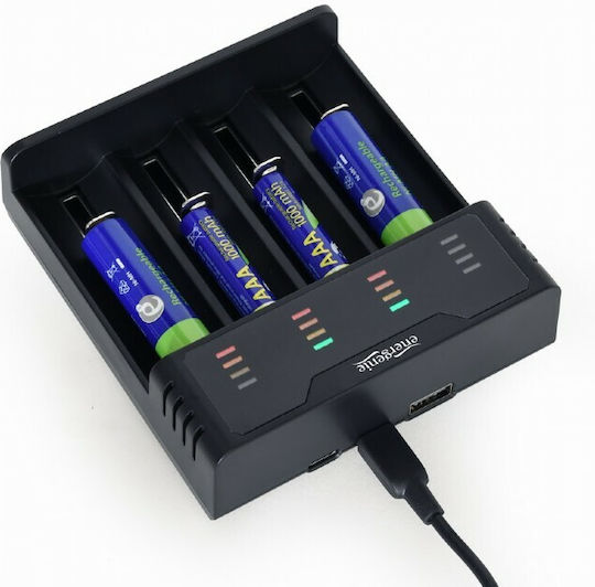Energenie BC-USB-02 USB Ladegerät 4 Batterien Li-Ion/Ni-Cd/Ni-MH Größe AA/AAA/18650/16340/14500