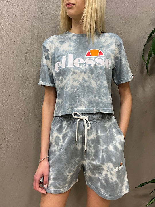Alberta Tie Dye Γυναικείο Αθλητικό Crop Top Κοντομάνικο Γαλάζιο