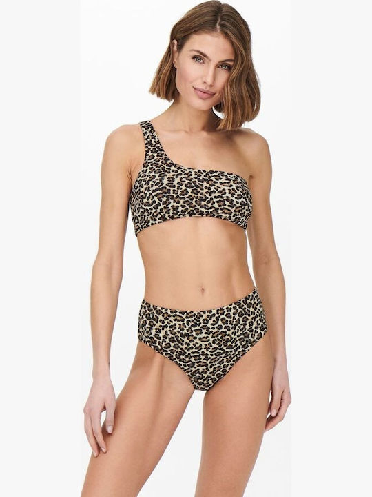 Leo Bikini με έναν Ώμο Animal Print Καφέ