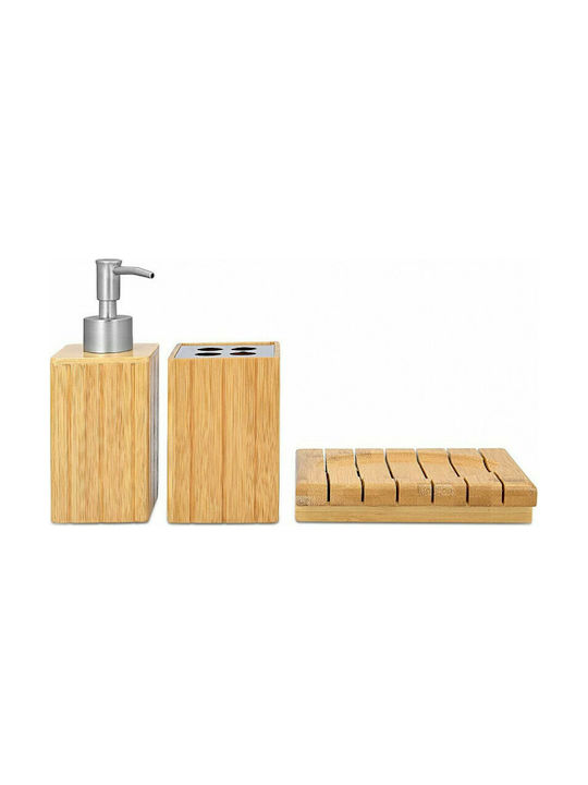 Navaris Bamboo Natural-Inox Bathroom Accessory Set 3 Pieces