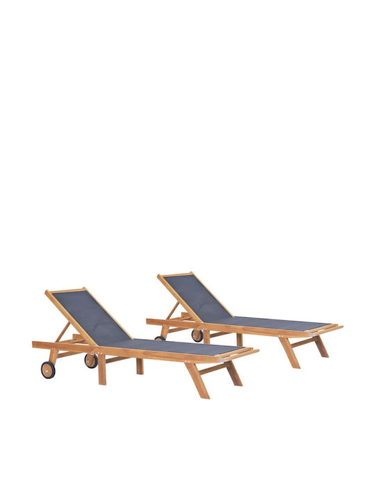 Deckchair Wooden with Textilene Fabric & Wheels Brown 2pcs 206x60x35cm. Deckchair Wooden with Textilene Fabric & Wheels Brown 2pcs 206x60x35cm.