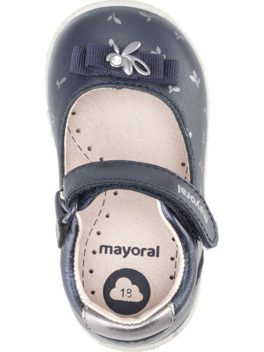 Kids Leather Ballerinas with Hoop & Loop Closure Blue