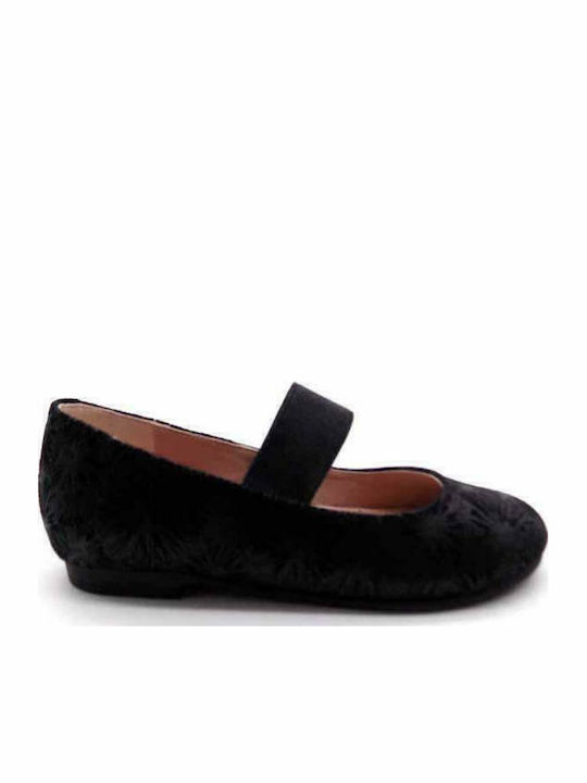 Kids Anatomic Leather Ballerinas with Elastic Strap Black