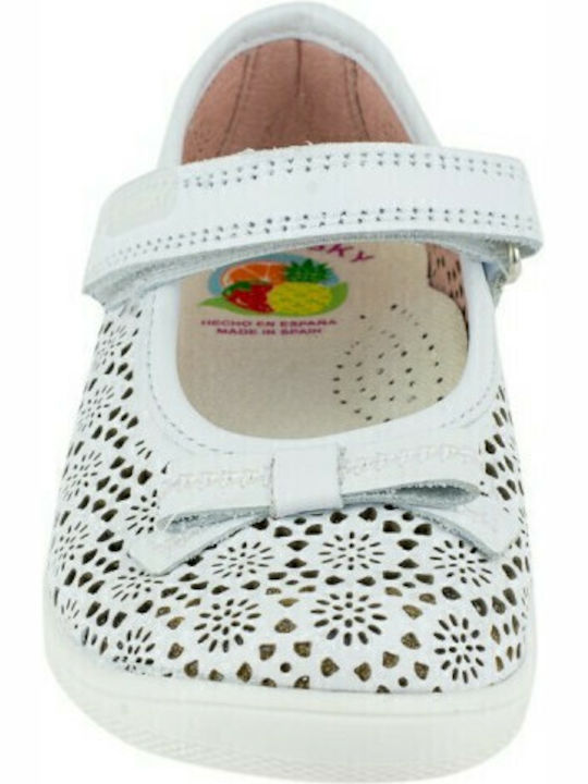 Kids Leather Ballerinas with Hoop & Loop Closure White