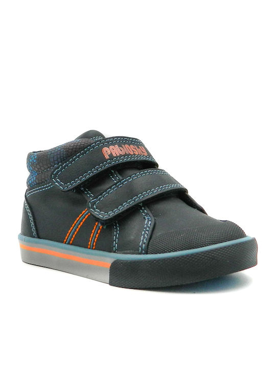Leather Kids Boots with Velcro Navy Blue