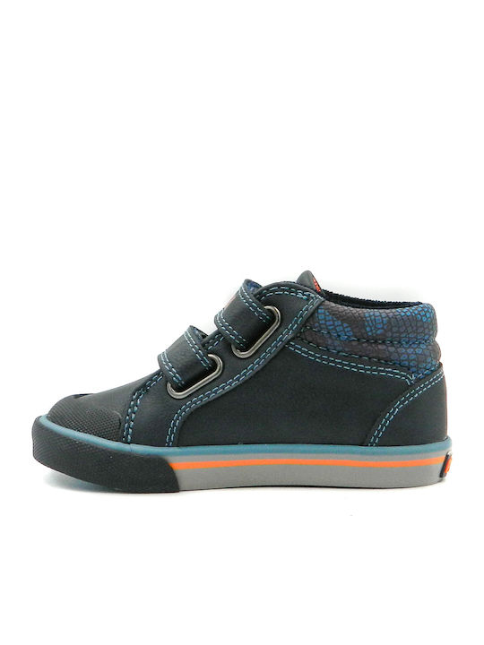 Leather Kids Boots with Velcro Navy Blue
