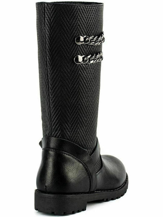 Lederne Kinderstiefel mit Reißverschluss Schwarze