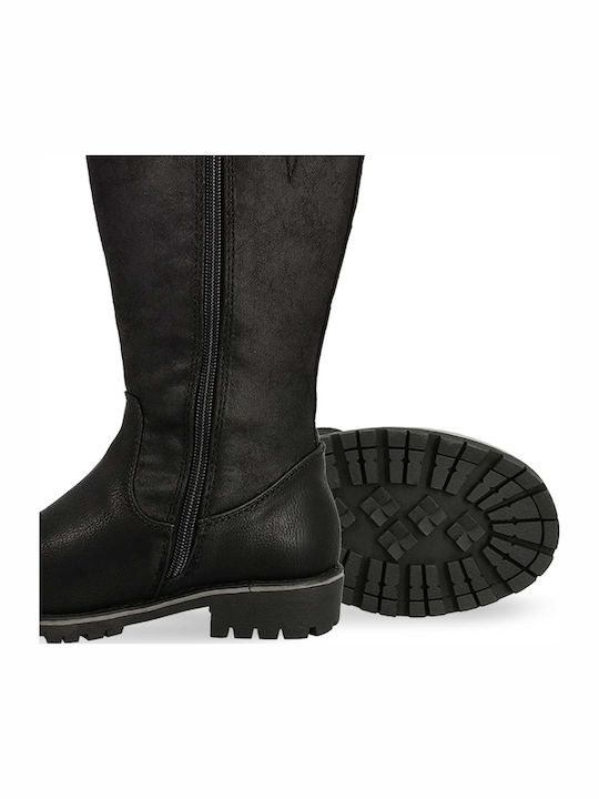Leather Kids Boots with Zipper Black