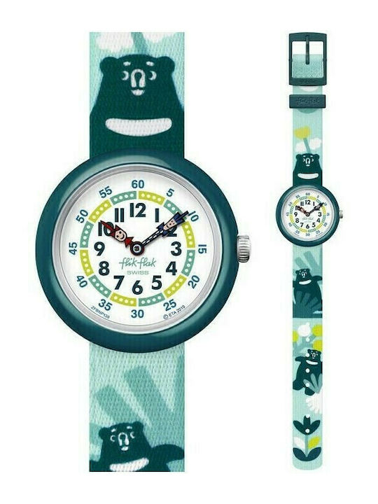 FlikFlak Kids Analog Watch Beary Cute with Fabric Strap Green