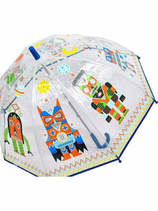 Djeco Kids Curved Handle Umbrella with Robot with Diameter 70cm Transparent
