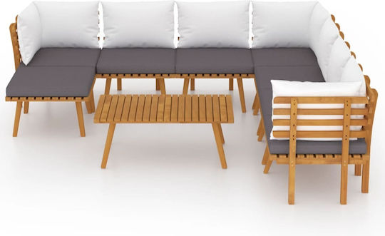vidaXL Garden & Outdoor Furniture Set Living Room 9 Pieces Acacia with Pillows