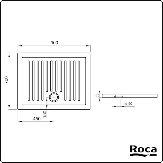 Roca Rectangular Porcelain Shower White Roma 90x70x5.5cm