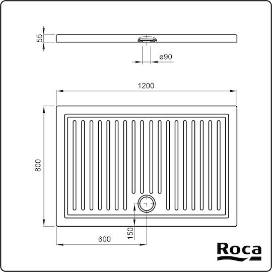 Roca Roma Правоъгълена Порцеланов душ 120x80см Бял