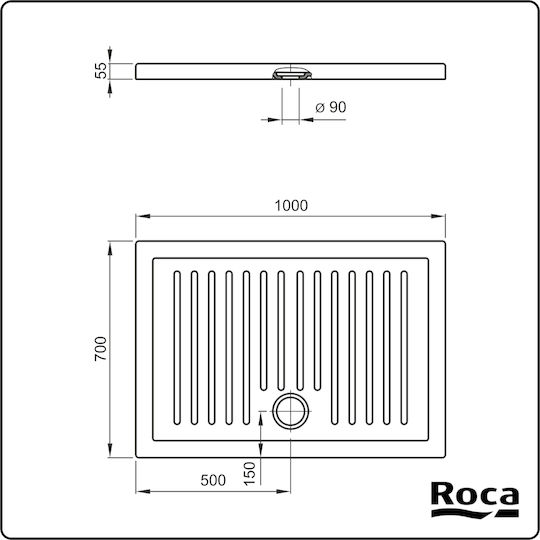 Roca Rectangular Porcelain Shower White Roma 100x70x5.5cm