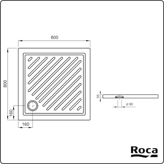 Roca Square Porcelain Shower White Roma 80x80x5.5cm