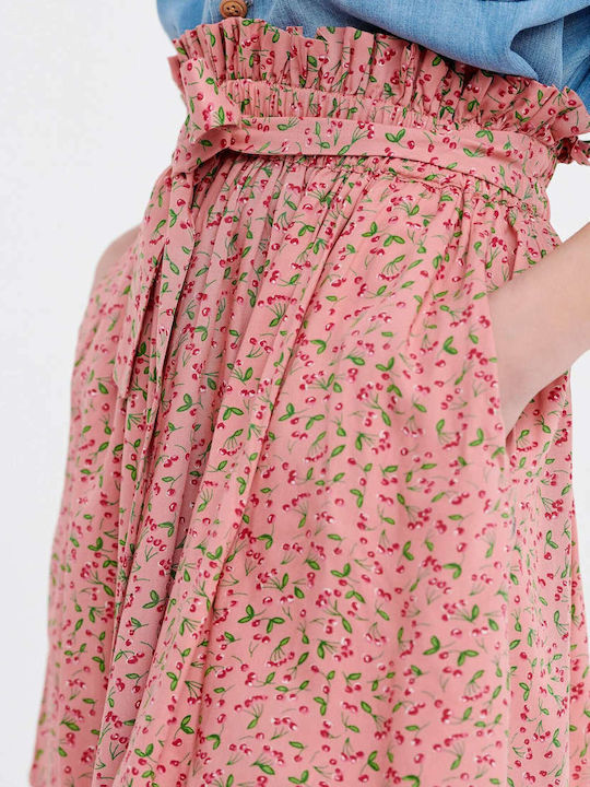 Ψηλόμεση Mini Φούστα Floral Ροζ
