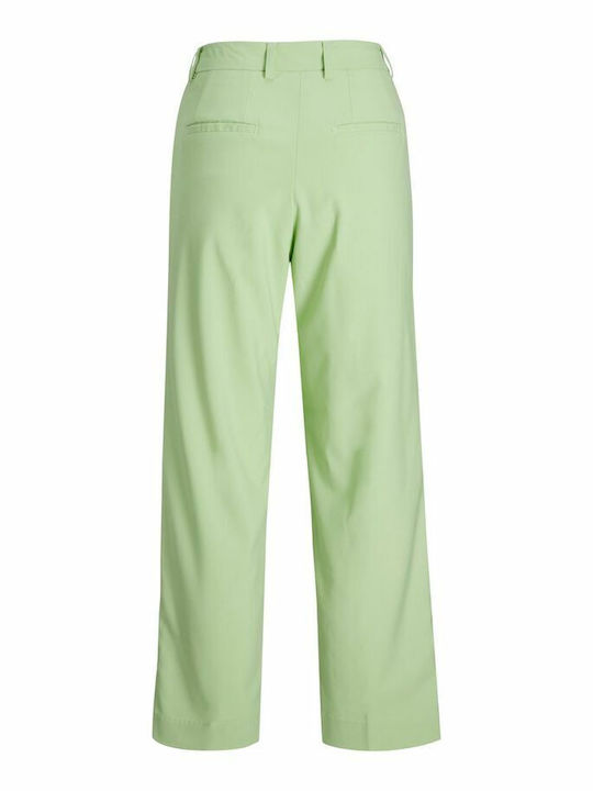 Women's High-waisted Fabric Capri Trousers Regular Fit Pastel Green