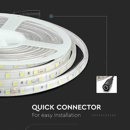 V-TAC Αδιάβροχη Ταινία LED 24V Φυσικό Λευκό Φως 5m Τύπου SMD5050