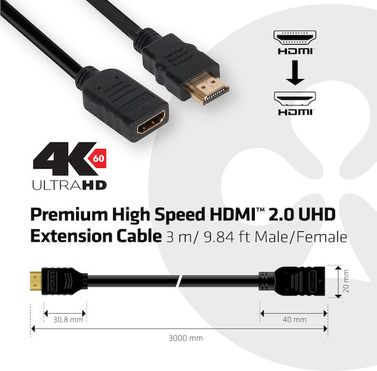 Club3D HDMI 2.0 Premium High Speed 4K 60Hz HDR Cable HDMI male - HDMI female 3m Μαύρο