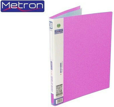 Metron Clipboard Flexible with 30 plastic sleeves Slides for Paper A4 Pink 1pcs
