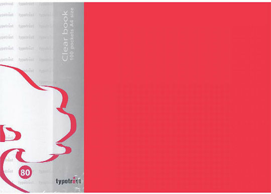 Typotrust Clipboard Flexible with 80 plastic sleeves Slides for Paper A4 Red 1pcs