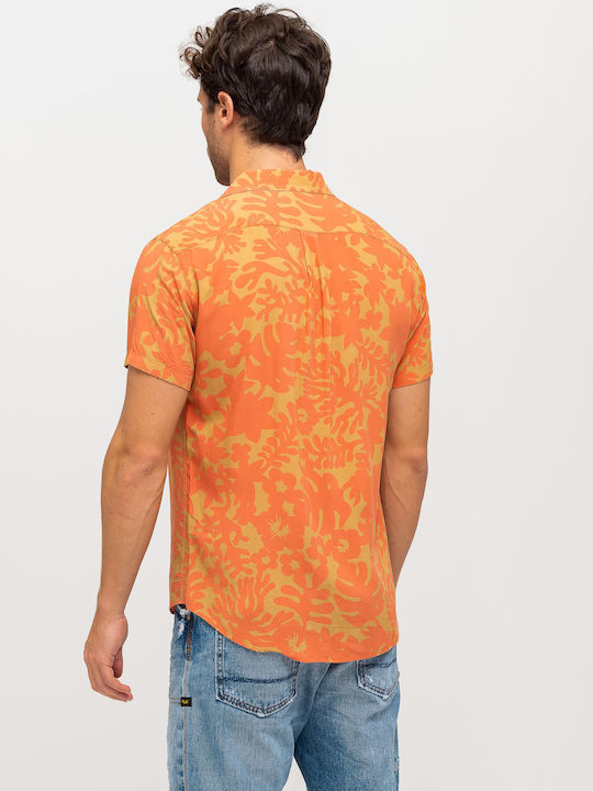 Staff Men's Shirt Short Sleeve Floral Orange