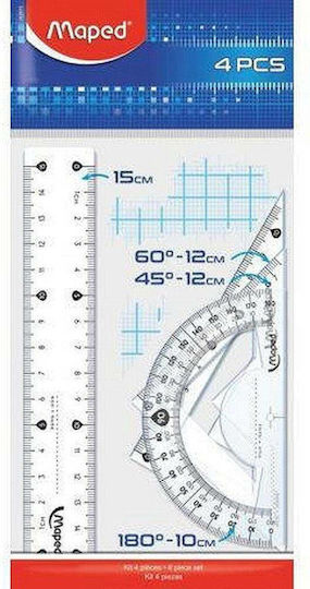 Maped Set of 4 Geometric Instruments Plastic Transparent Cristal