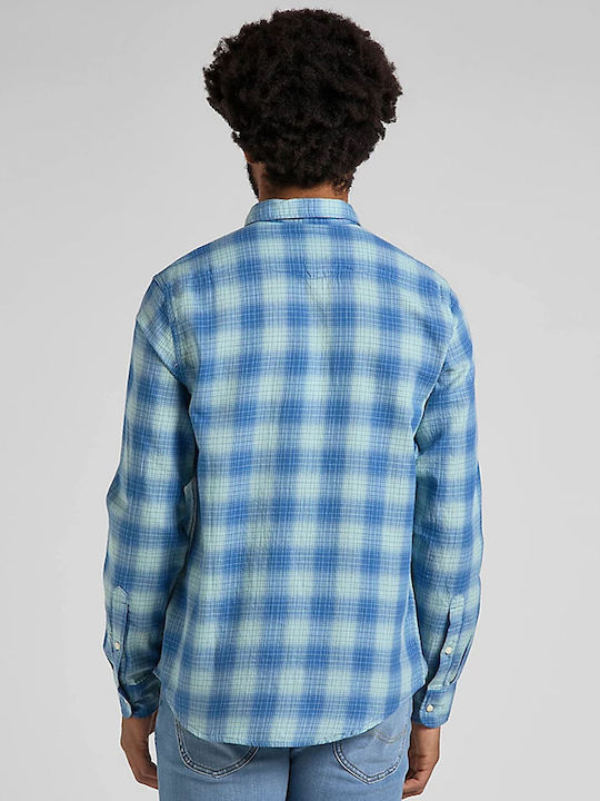 Lee Men's Shirt Long Sleeve Cotton Checked Blue