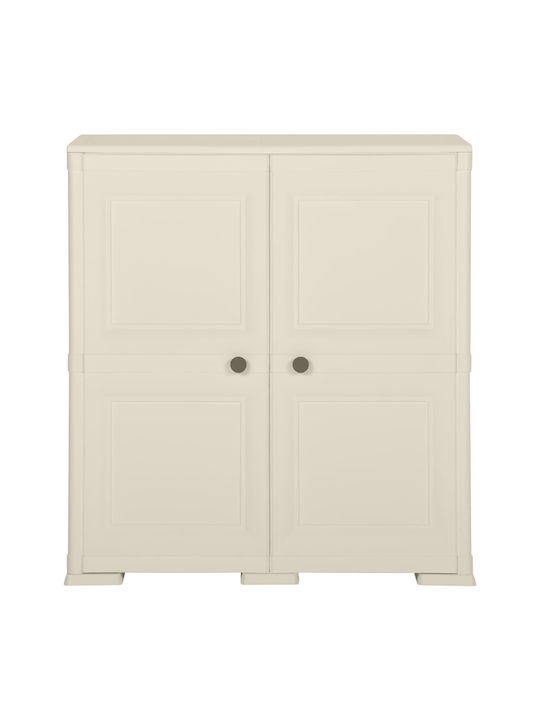 Zweiflügeliger Schrank Kunststoff mit Trennwand & 2 Regale Cream 79x43x85.5cm
