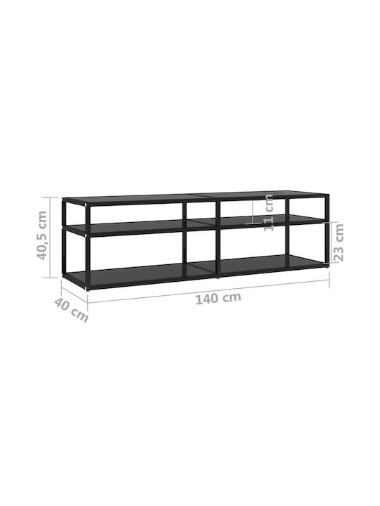 Stand TV Din Metal Și Sticlă Negru L140xA40xÎ40,5cm