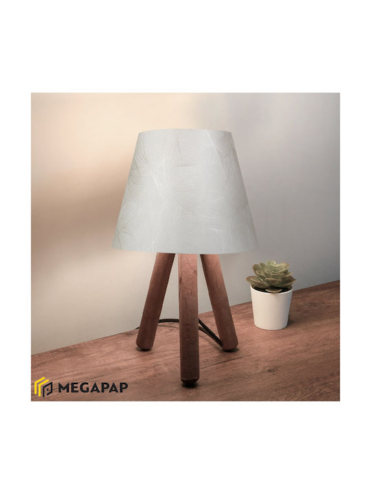 Megapap Lander Holz Tischlampe für Fassung E27 mit Weiß Schirm und Braun Basis