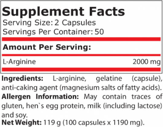 Pure Nutrition L-Arginine 100 Капсули Без вкус