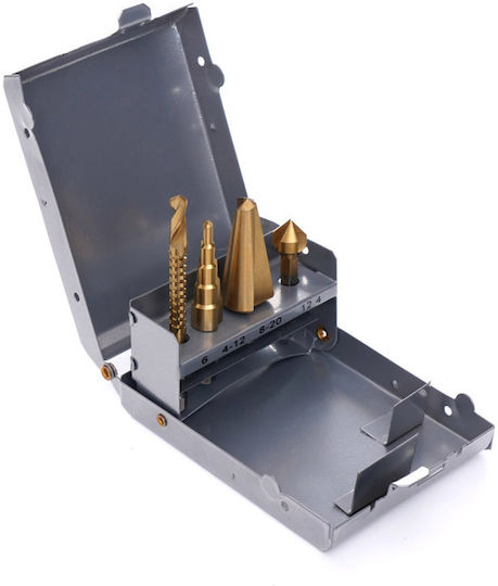 Tagred Set 4 Burghie Conice HSS cu Tija Hexagonală pentru Metal
