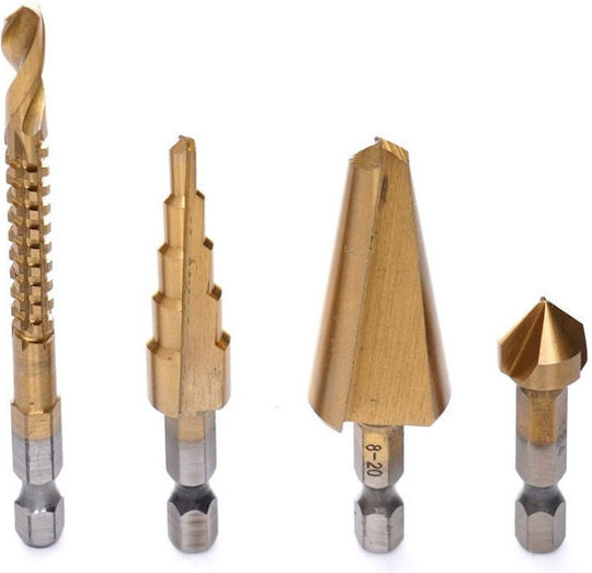 Tagred Set 4 Burghie Conice HSS cu Tija Hexagonală pentru Metal