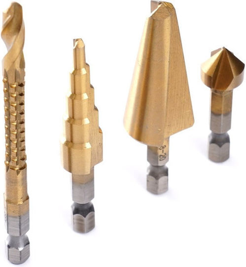 Tagred Set 4 Burghie Conice HSS cu Tija Hexagonală pentru Metal
