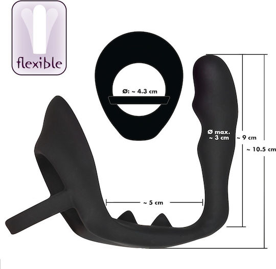 You2Toys Black Velvets Cock & Balls Spliting Ring with Buttplug Black 10.5cm