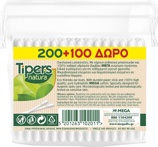 MEGA Tipers Natura Клечки за уши Екологичен 300бр
