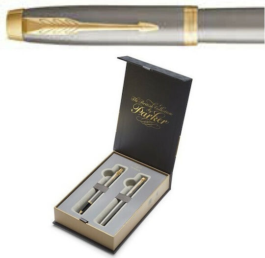 Parker I.M Core Pen Set Ballpoint Medium with Fountain Pen Medium made of Steel Metal GT in a case (Μiscellaneous Designs) (in a paper cassette)