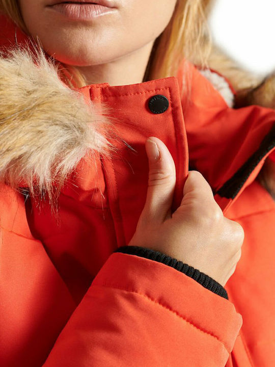 Everest Women's Short Puffer Jacket for Winter with Hood Orange