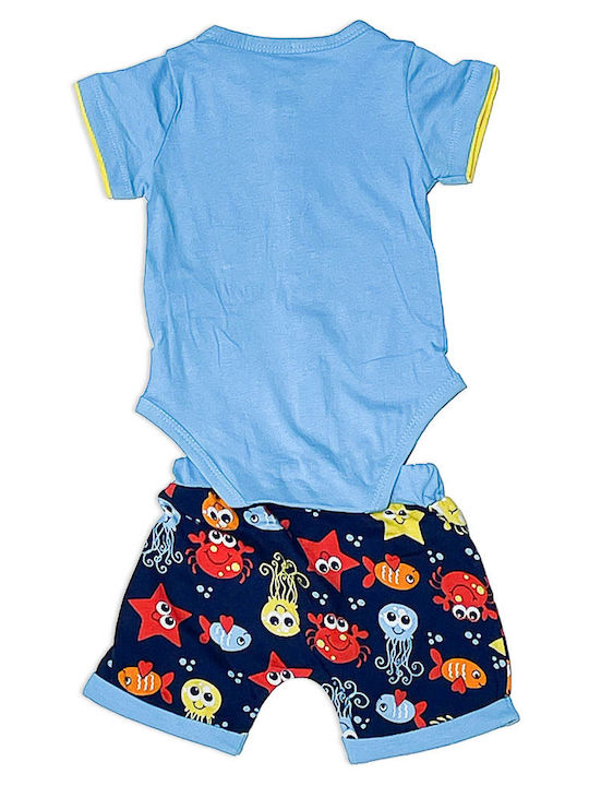 Baby set of short-sleeved bodysuit and shorts 'under the sea' blue-blue for boys (3-18 months)