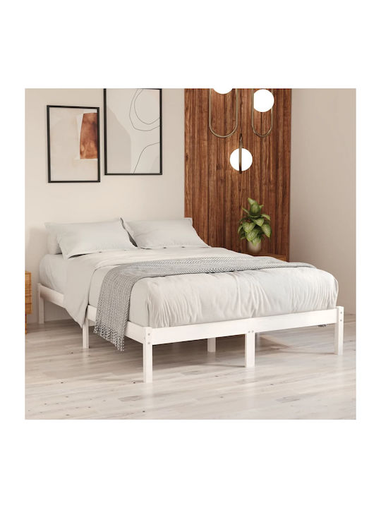 Double Solid Wood Bed Pine / White with Slats for Mattress 140x200cm