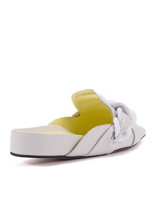 Sparo Flach Leder Mules in Weiß Farbe