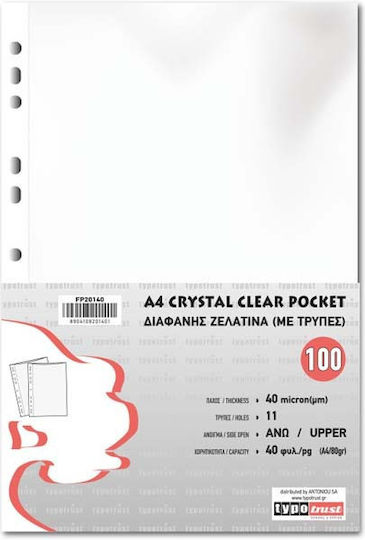 Typotrust Plastic Sleeves for Documents A4 with Holes 100pcs