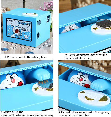 Doraemon Children's Money Box Plastic Blue 12.8x12.8x14.8cm