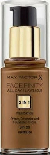 Max Factor Facefinity All Day Flawless 3-in-1 Liquid Foundation SPF20 100 Sun Tan 30ml