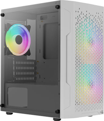 Aerocool Trinity Mini V3 Гейминг Midi Tower Компютърна кутия със странично прозорче и RGB осветление Бял