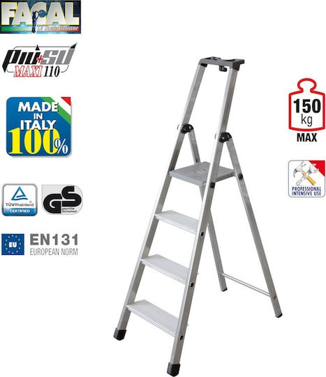 Facal Piu' Su Maxi Ladder Aluminum with 3+1 Steps 150cm
