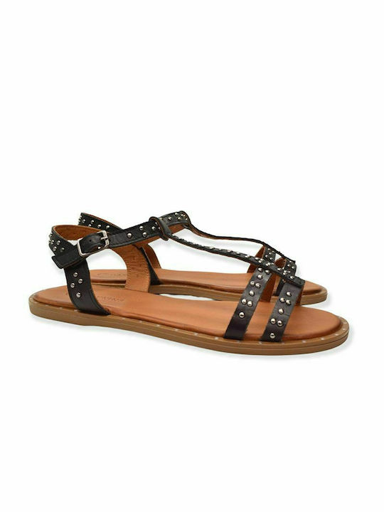 Hawkins Premium Leather Women's Flat Sandals in Black Color