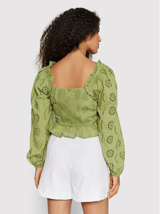 Vero Moda Women's Summer Crop Top Cotton Long Sleeve Khaki